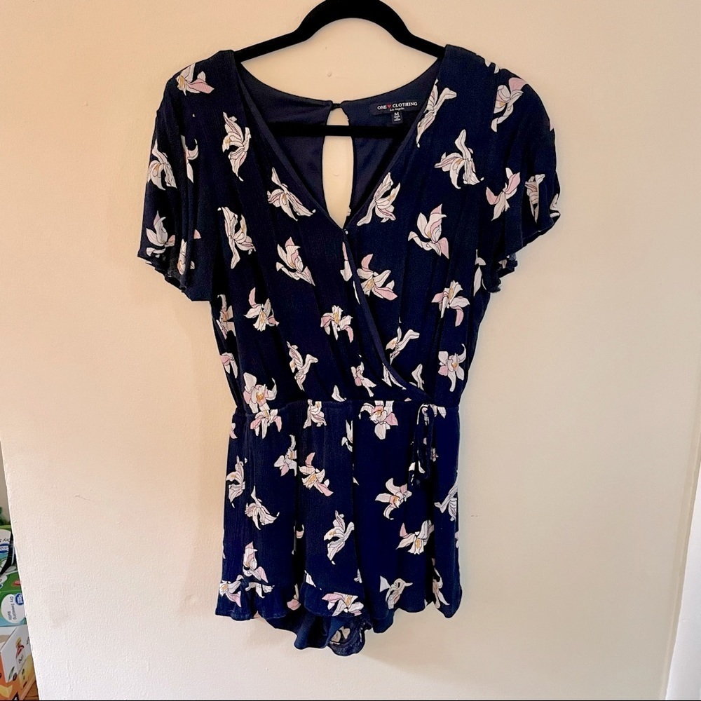 Navy Floral Romper - Medium